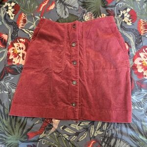 Corduroy Button-Front Mini Skirt - Berry Red Uniqlo
